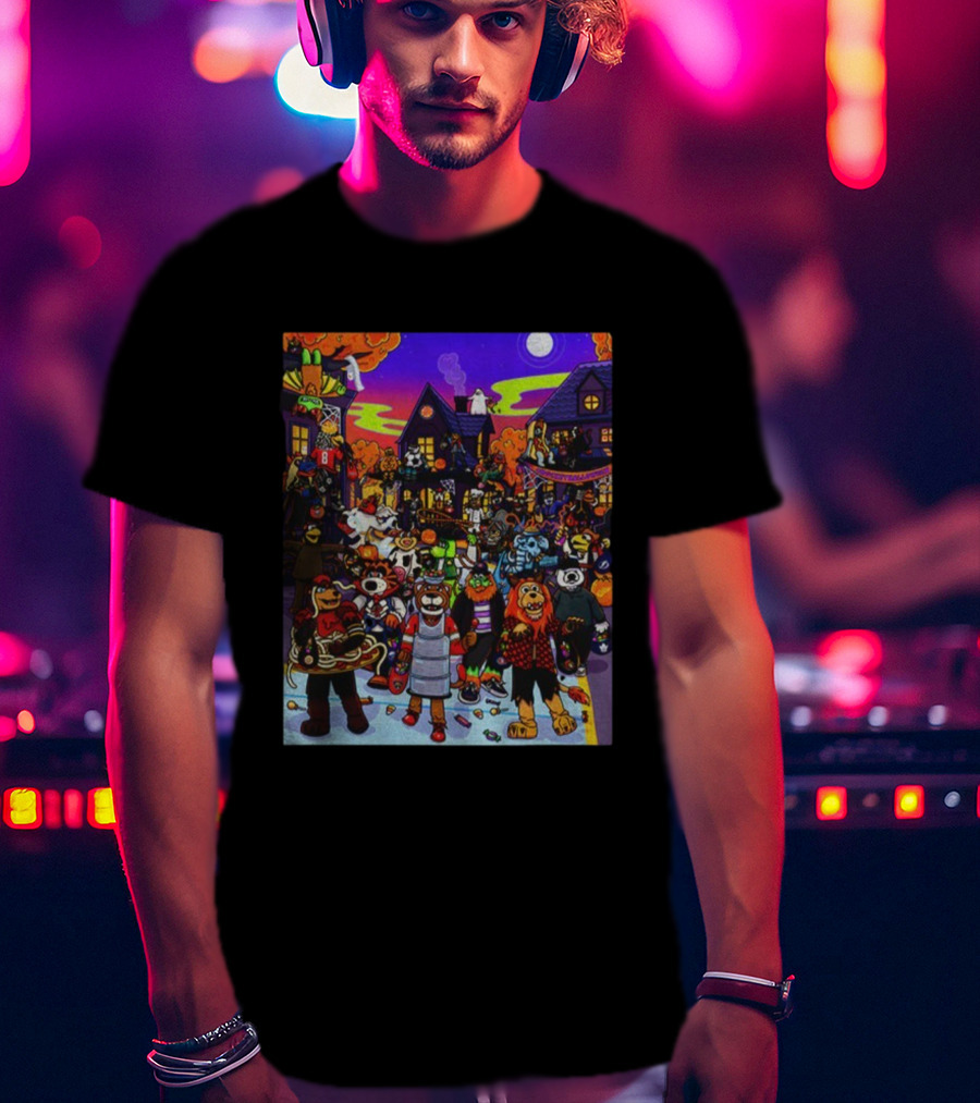 Mascot Mayhem Halloween Hockey Night Party Scene T-Shirt