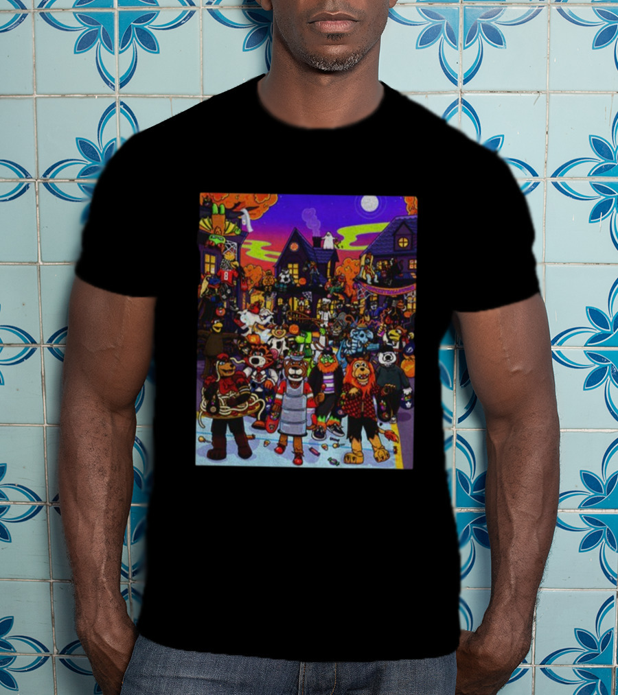 Mascot Mayhem Halloween Hockey Night Party Scene T-Shirt