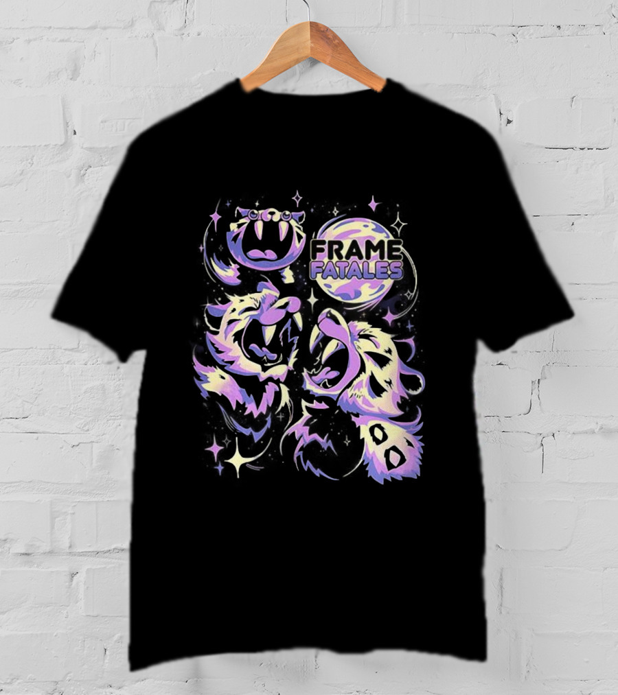 Three Faith Moon Frame Fatales Neon Pastel Feline Faces T-Shirt