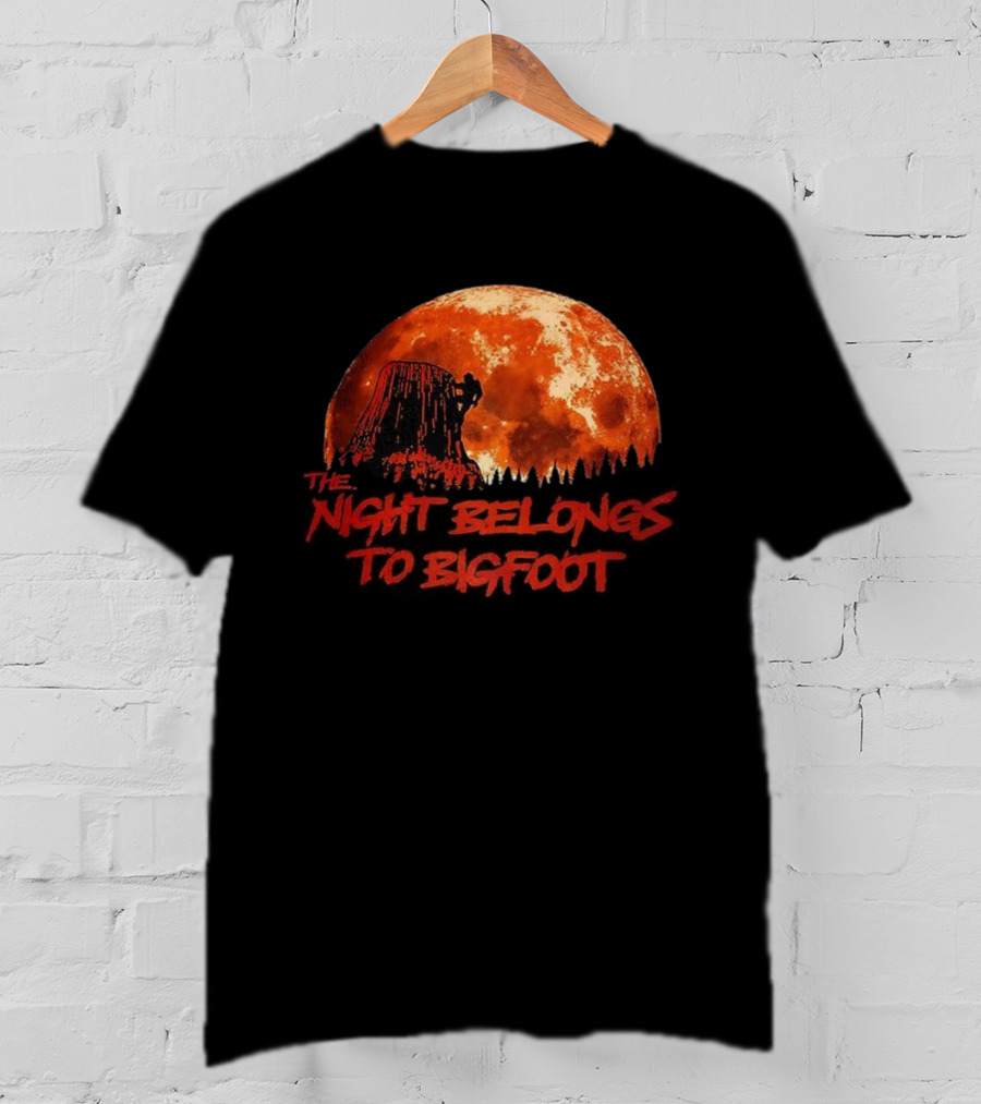 The Night Belongs To Bigfoot Red Moon Silhouette T-Shirt