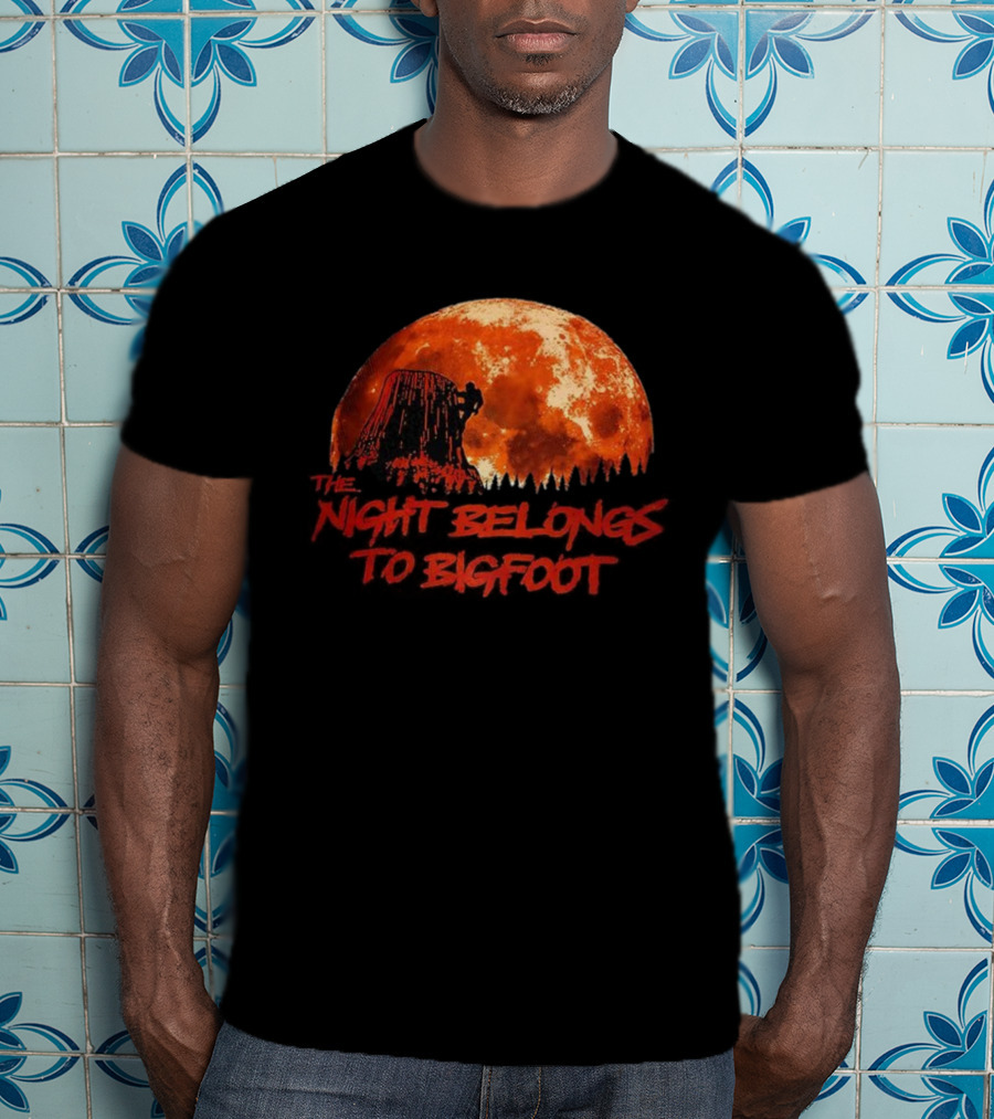 The Night Belongs To Bigfoot Red Moon Silhouette T-Shirt