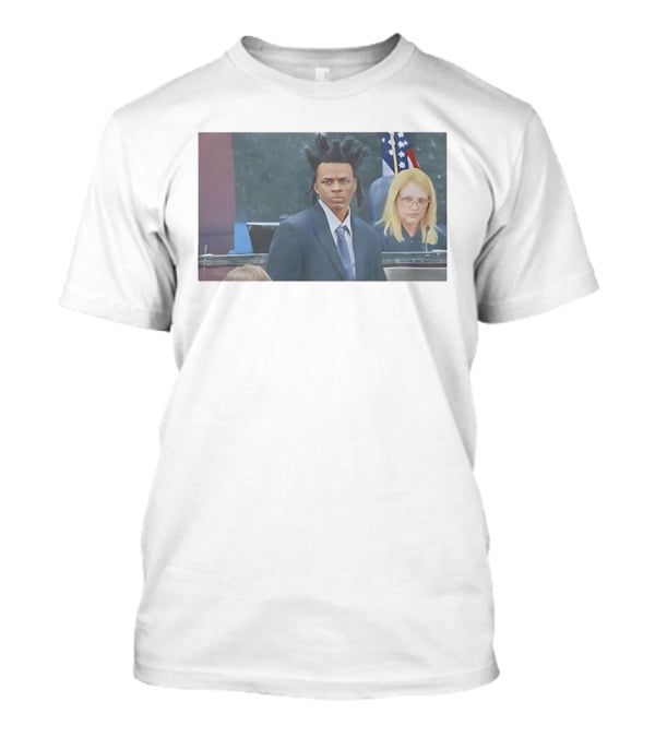 Ronnie Oneal Courtroom Scene With Unique Hairstyle And American Flags T-Shirt