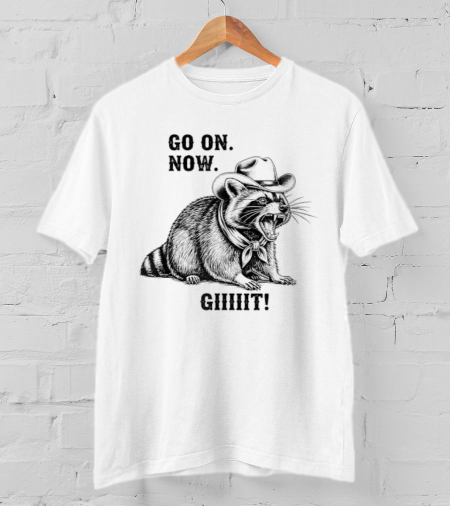 Vintage Cowboy Raccoon Go On Now Git Rustic Western Apparel T-Shirt