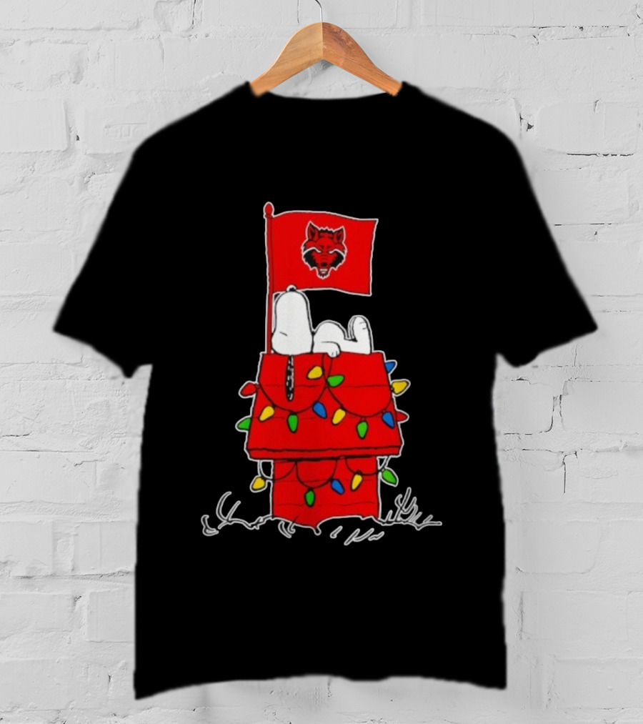 Arkansas State Red Wolves Snoopy Holiday Lights House Peanuts T-Shirt