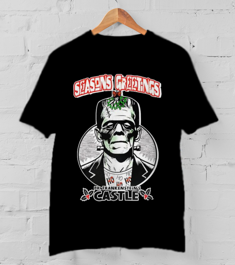 Seasons Greetings Dr. Frankenstein's Castle Christmas T-Shirt