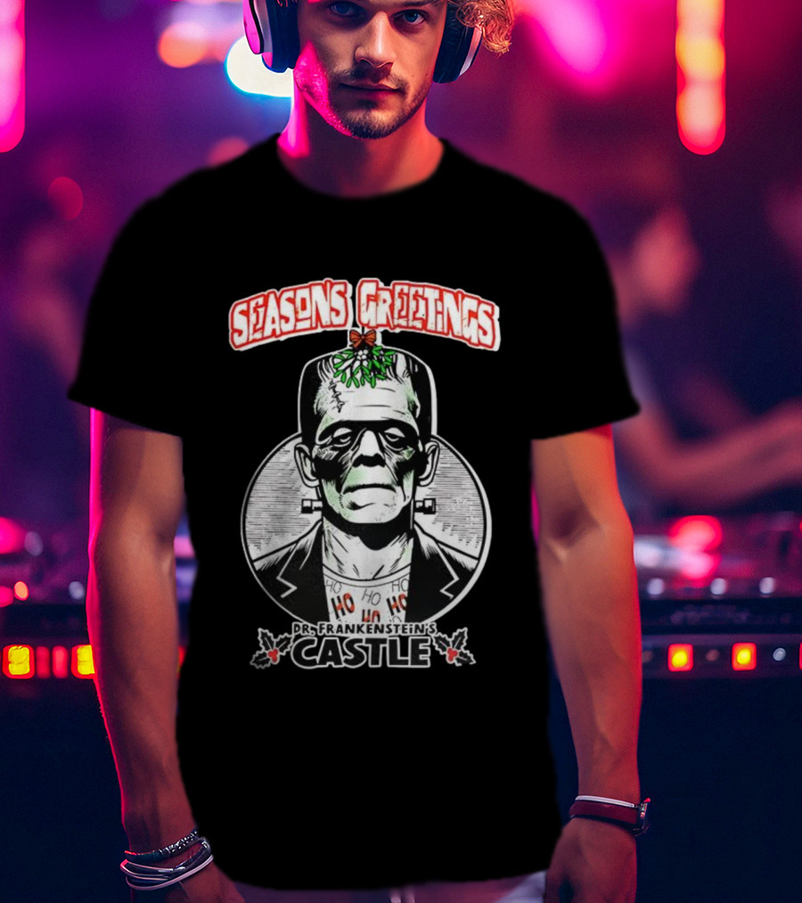 Seasons Greetings Dr. Frankenstein's Castle Christmas T-Shirt