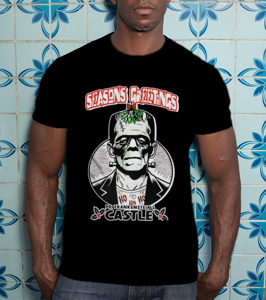 Seasons Greetings Dr. Frankenstein's Castle Christmas T-Shirt