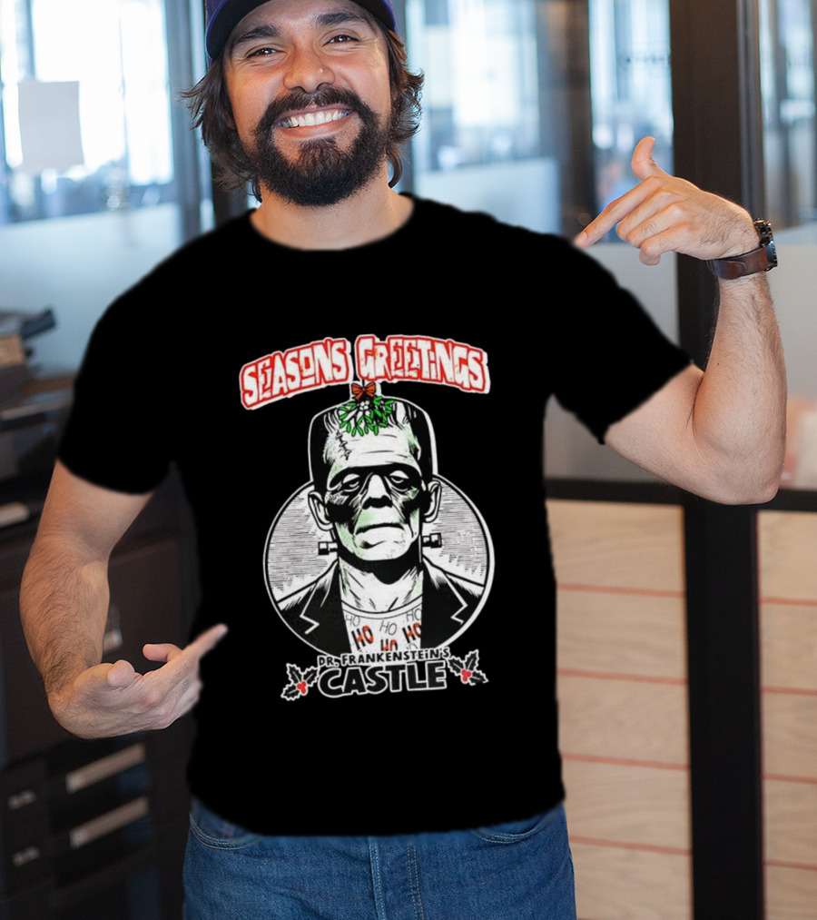 Seasons Greetings Dr. Frankenstein's Castle Christmas T-Shirt