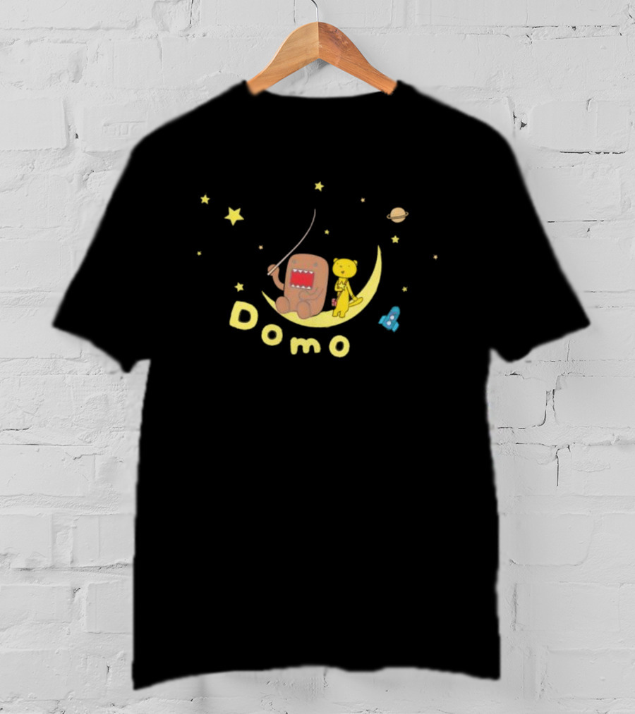 Domo Moon Fishing With Cartoon Characters Under Stars T-Shirt