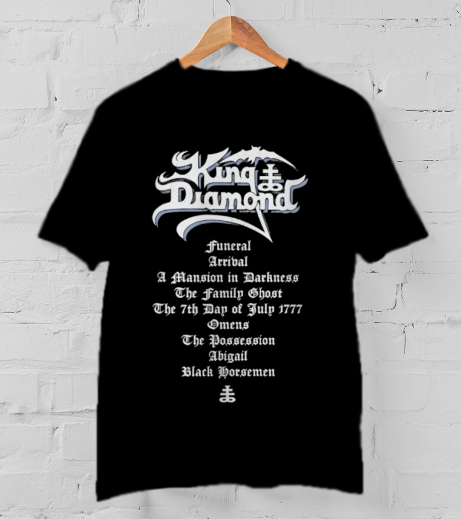 King Diamond Abigail Funeral Arrival A Mansion In Darkness The Family Ghost July 1777 Omens The Possession Black Horsemen T-Shirt