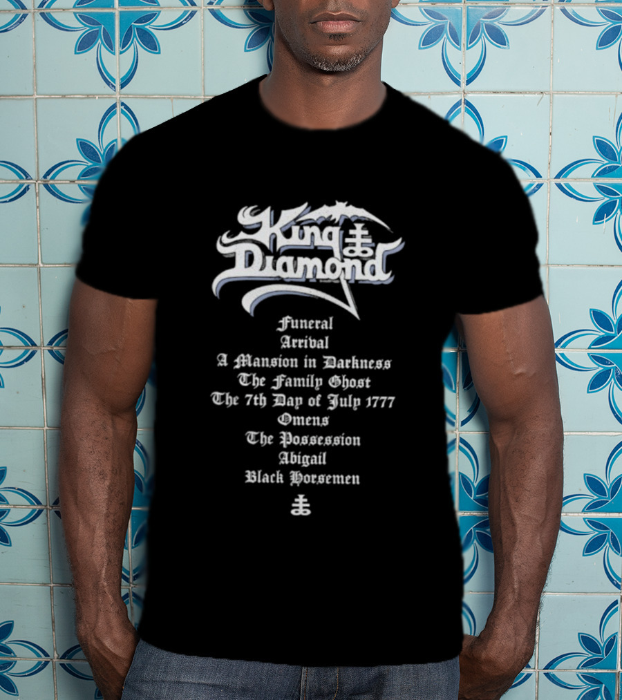 King Diamond Abigail Funeral Arrival A Mansion In Darkness The Family Ghost July 1777 Omens The Possession Black Horsemen T-Shirt