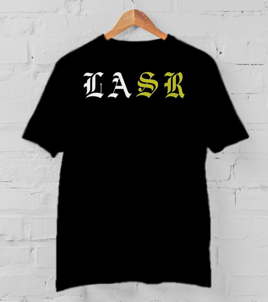 LASR Old English Style Letters Los Angeles Sports Report T-Shirt