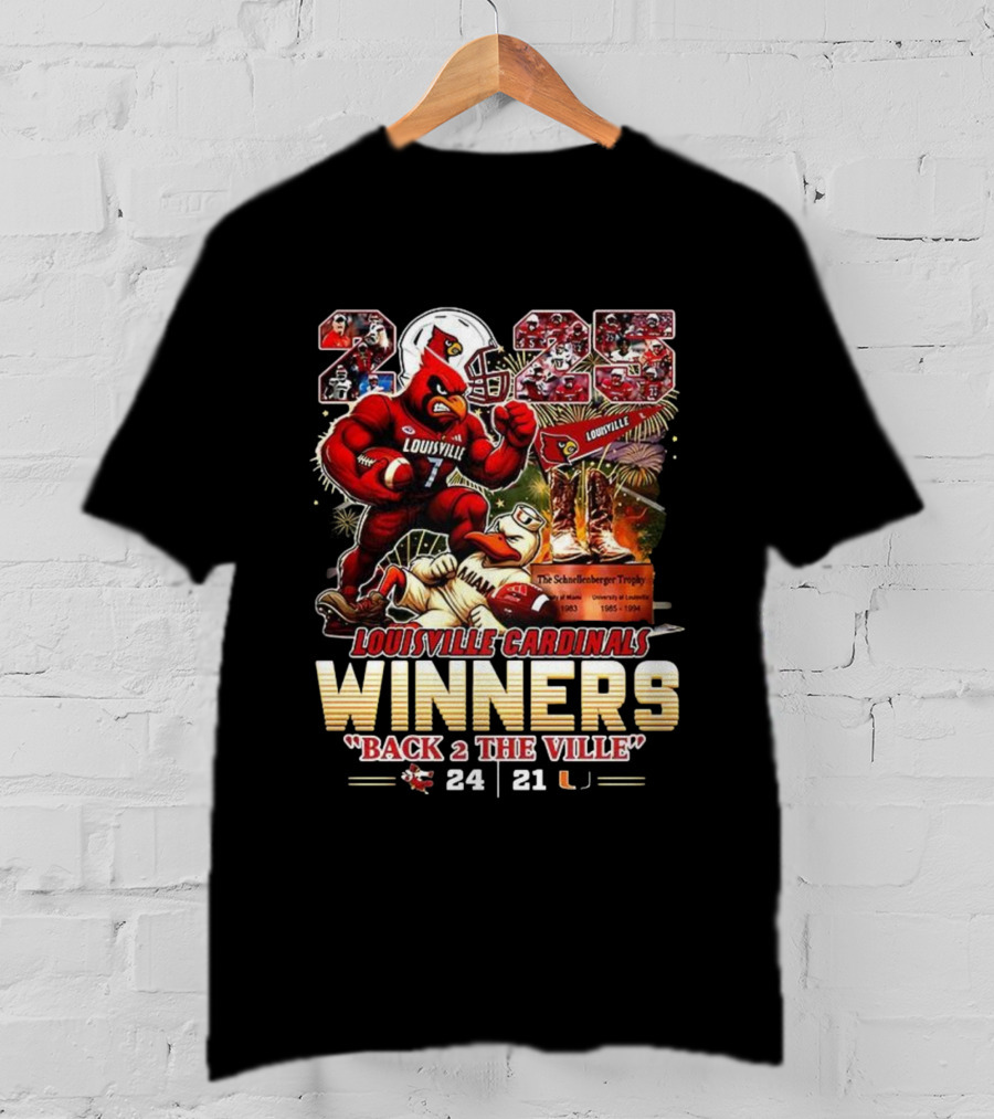 Louisville Cardinals Winners Back 2 The Ville 2025 Schnellenberger Trophy T-Shirt