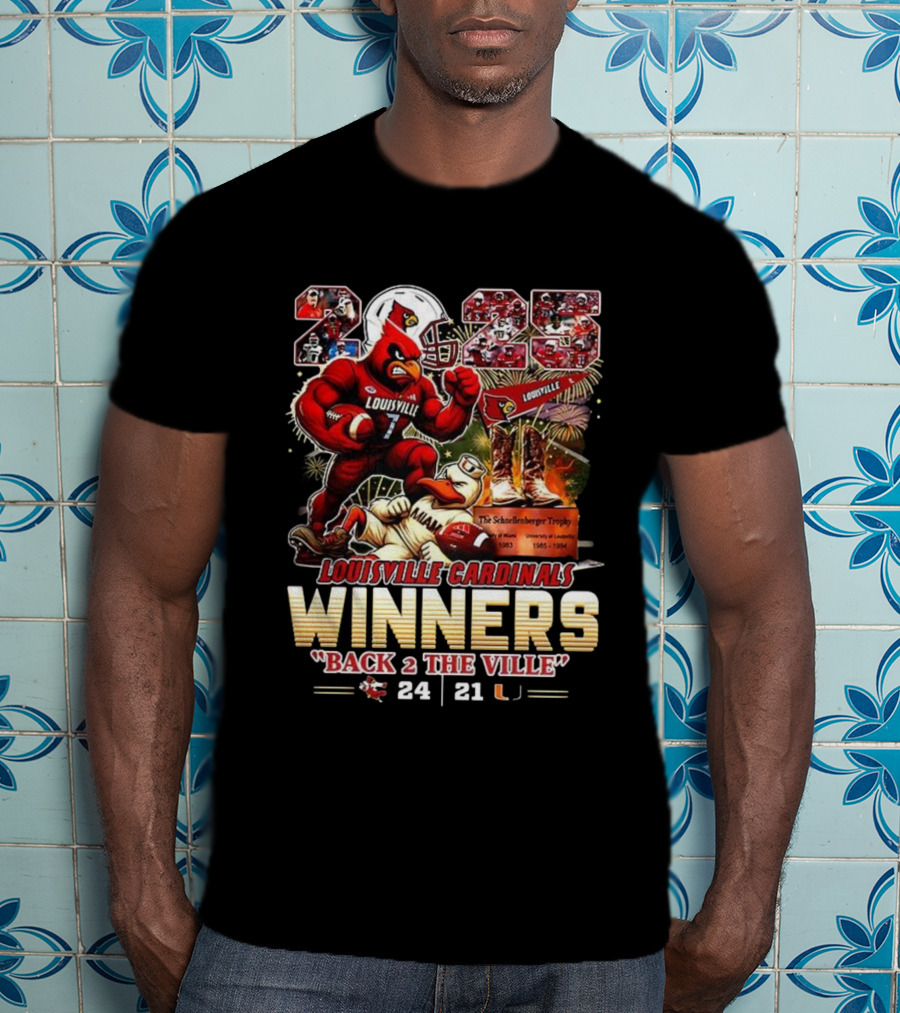 Louisville Cardinals Winners Back 2 The Ville 2025 Schnellenberger Trophy T-Shirt