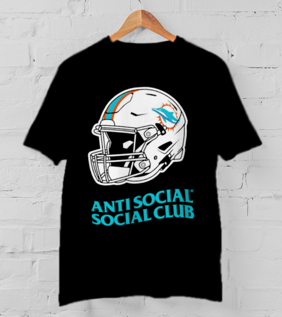 Miami Dolphins Anti Social Social Club Helmet Collaboration T-Shirt