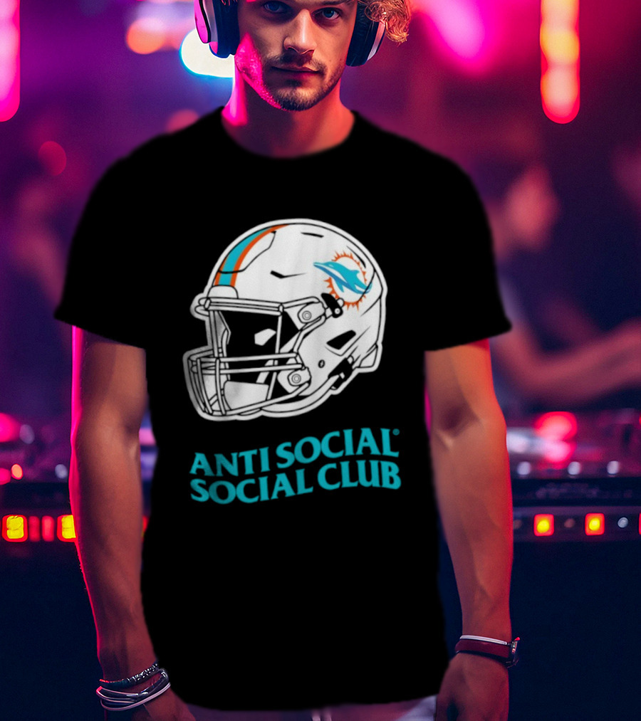 Miami Dolphins Anti Social Social Club Helmet Collaboration T-Shirt