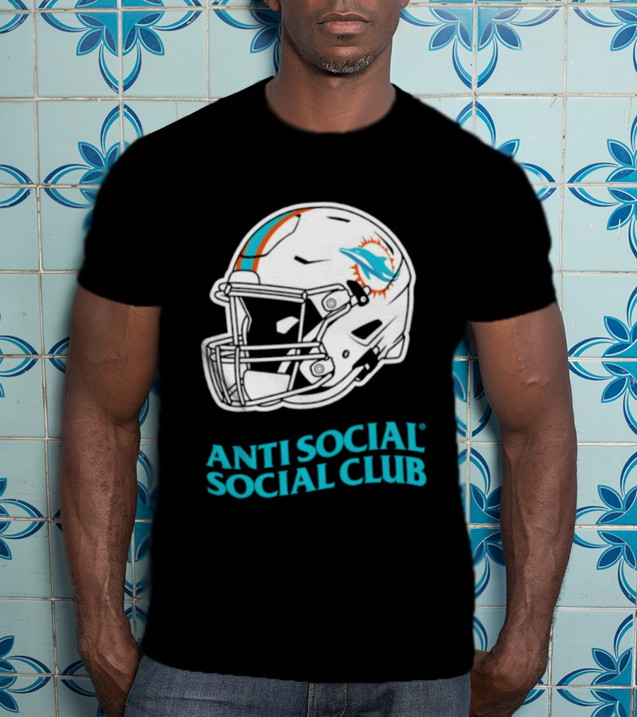 Miami Dolphins Anti Social Social Club Helmet Collaboration T-Shirt