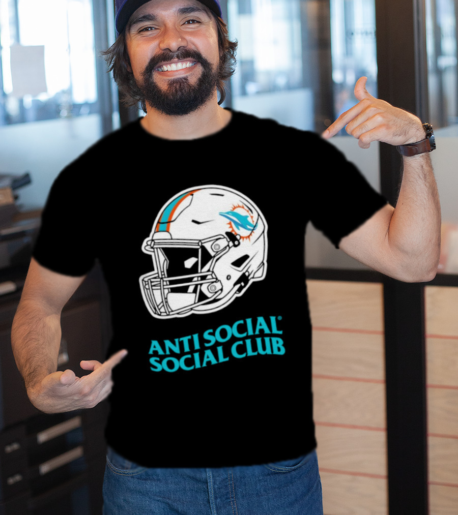Miami Dolphins Anti Social Social Club Helmet Collaboration T-Shirt