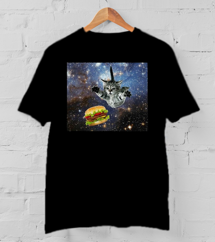 Silly Cats Hamburger Space Adventure With Stars And Galaxy T-Shirt