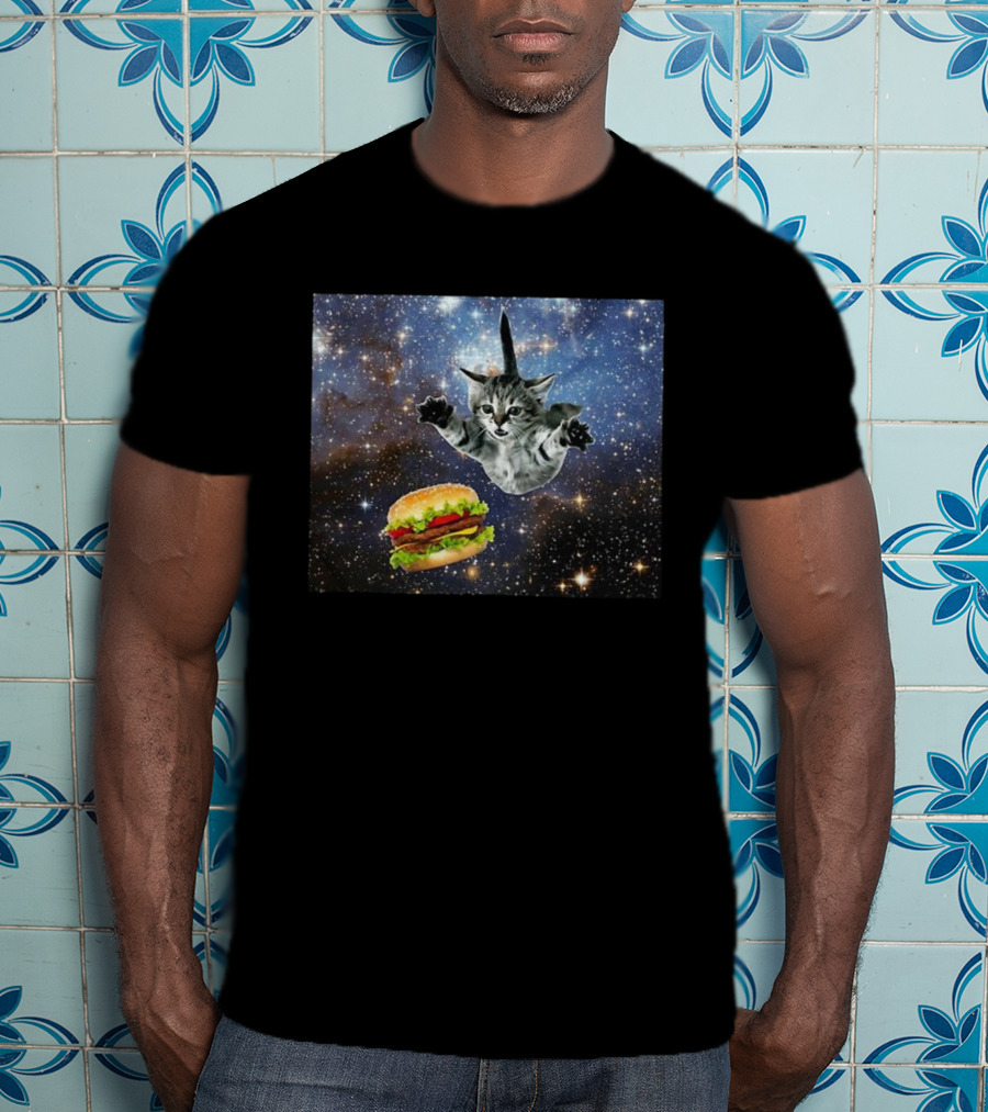 Silly Cats Hamburger Space Adventure With Stars And Galaxy T-Shirt