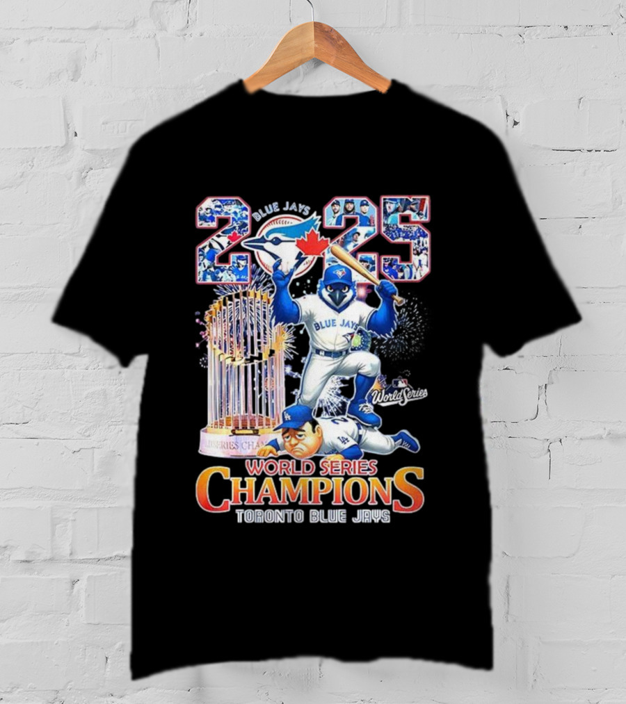 Toronto Blue Jays 2025 World Series Champions Trophy Firework Mascot Celebration T-Shirt