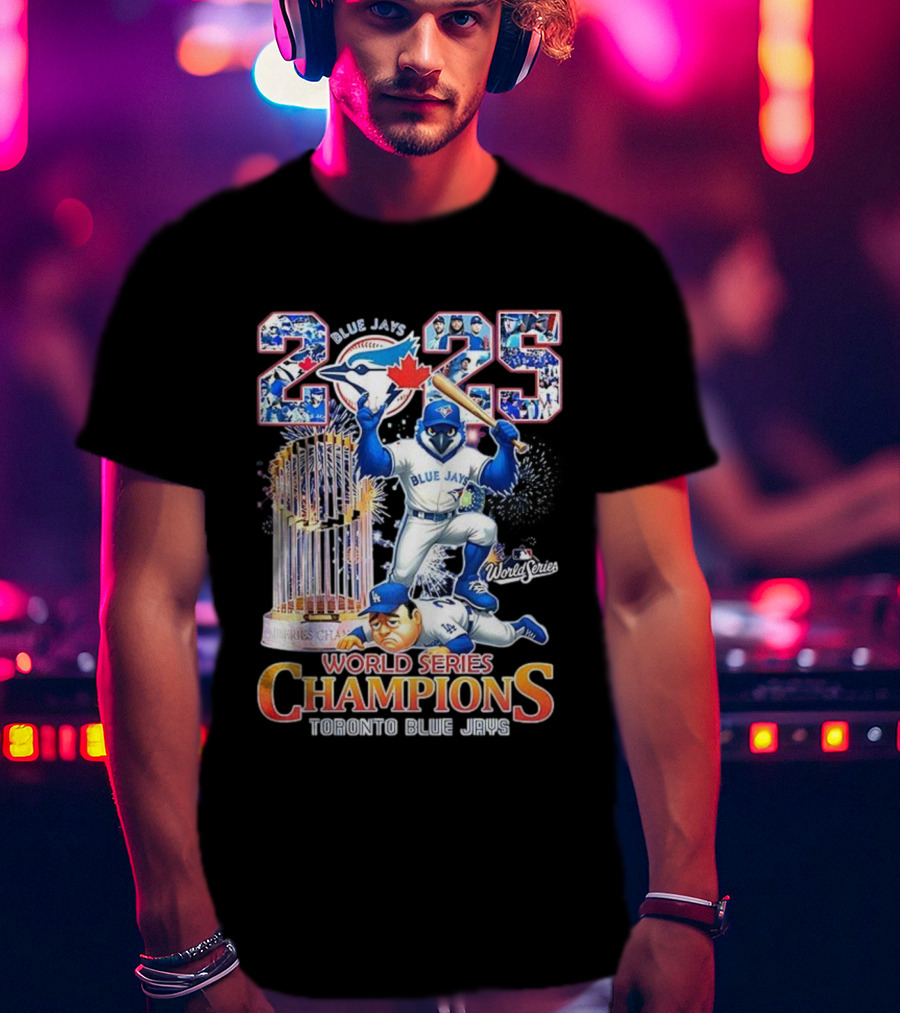 Toronto Blue Jays 2025 World Series Champions Trophy Firework Mascot Celebration T-Shirt
