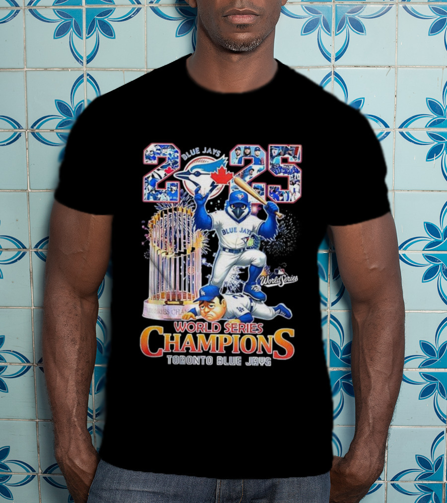 Toronto Blue Jays 2025 World Series Champions Trophy Firework Mascot Celebration T-Shirt