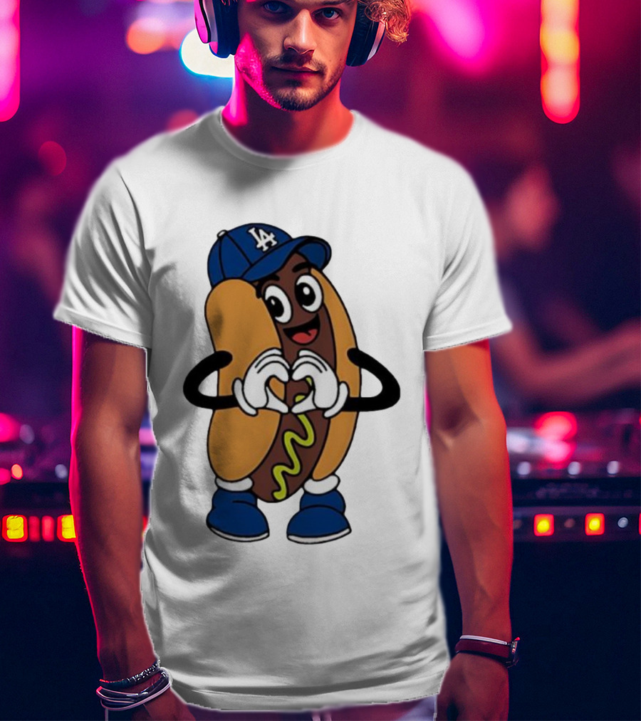 Dodger Dog LA Hat Hot Dog Los Angeles Dodgers Baseball Character T-Shirt