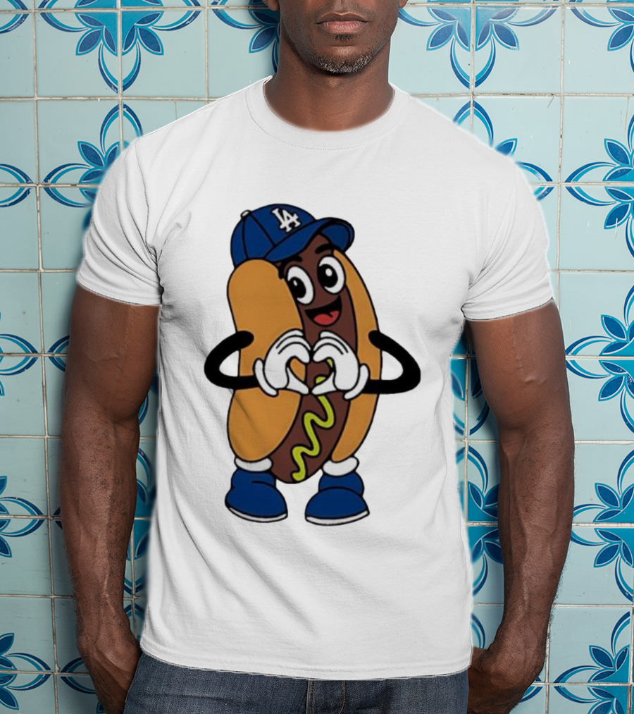 Dodger Dog LA Hat Hot Dog Los Angeles Dodgers Baseball Character T-Shirt