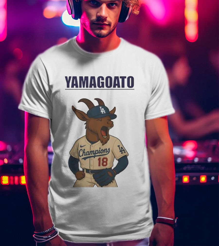 Yamagoato Champions LA 18 Goat Baseball Illustration T-Shirt