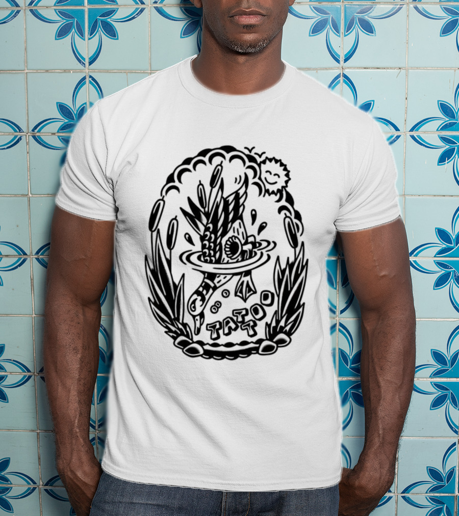 Tattoo Duck Splash Inked Bird Bowl Scene T-Shirt