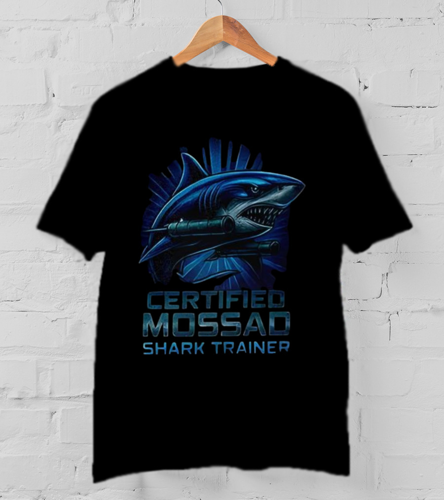 Certified Mossad Shark Trainer Fierce Navy Blue Shark With Snorkel T-Shirt
