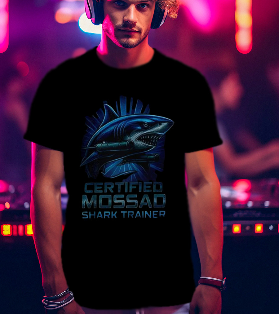 Certified Mossad Shark Trainer Fierce Navy Blue Shark With Snorkel T-Shirt