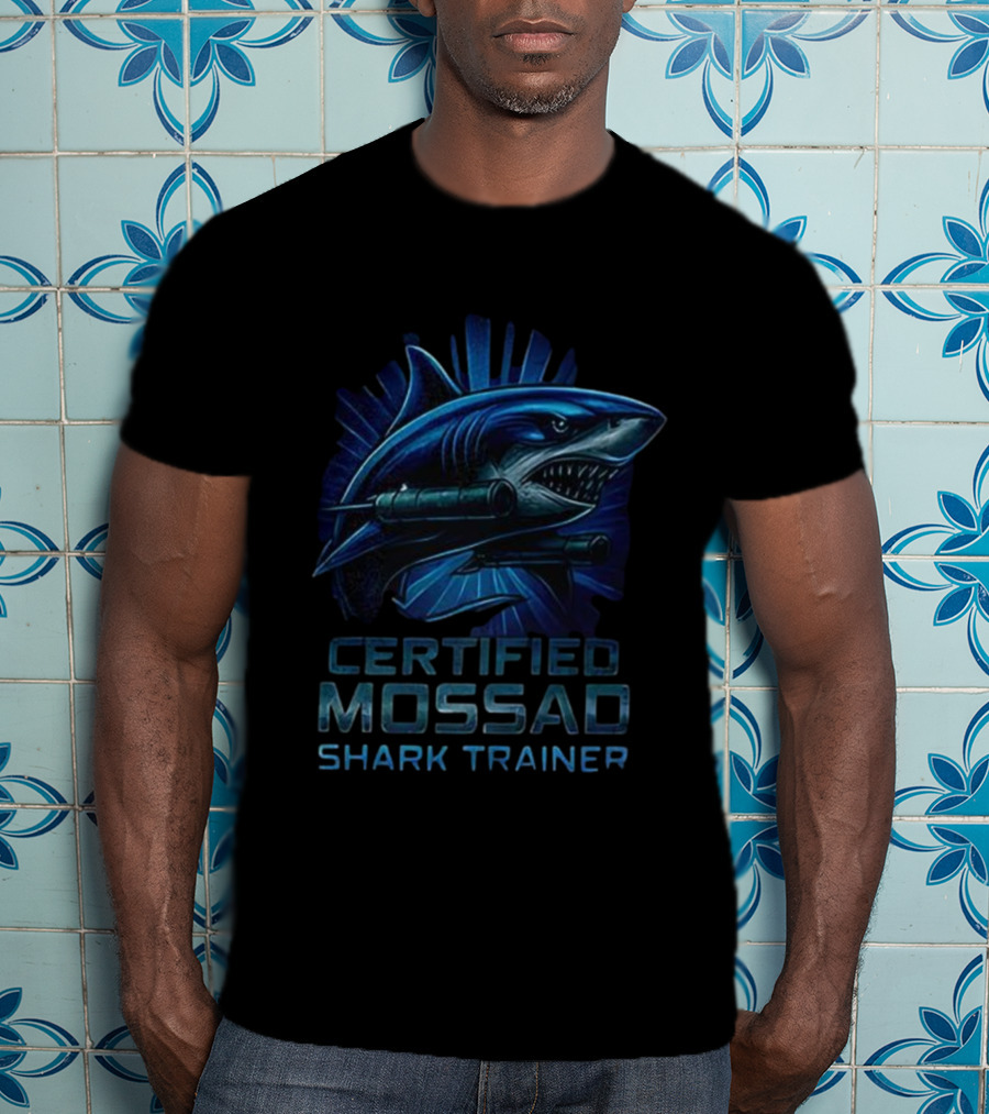 Certified Mossad Shark Trainer Fierce Navy Blue Shark With Snorkel T-Shirt