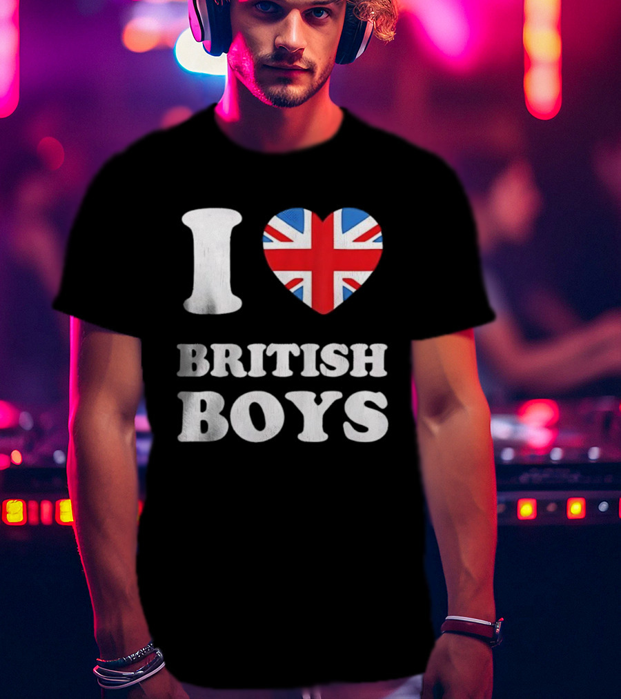 I Love British Boys Union Jack Heart Design T-Shirt