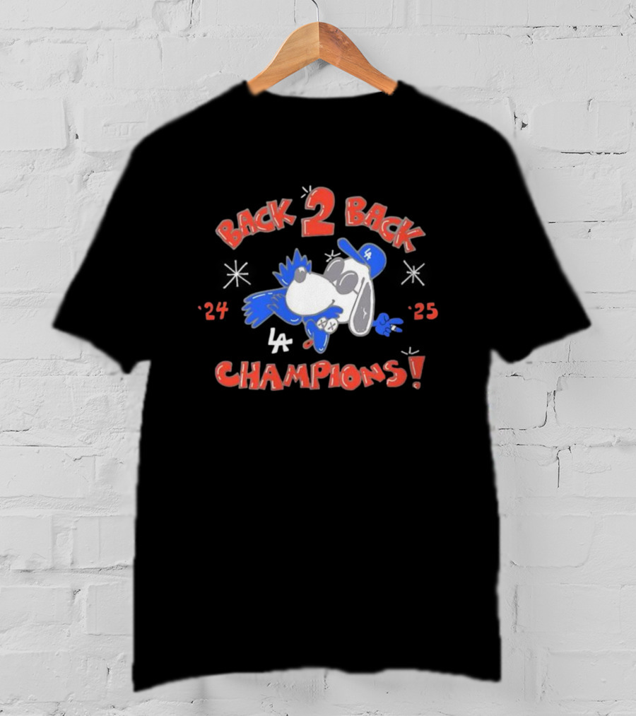 LA Dodgers Snoopy Back 2 Back ’24 ’25 Champions T-Shirt