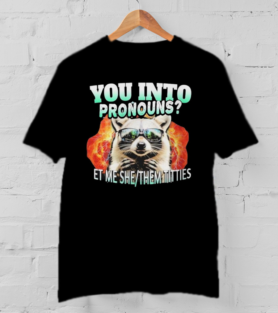 You Into Pronouns Et ME She Them Titties Raccoon T-Shirt