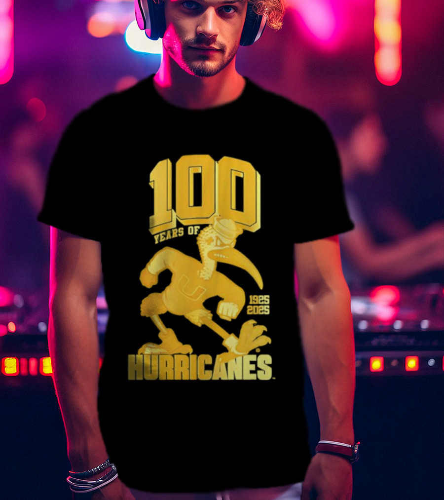 Miami Hurricanes Centennial Sebastian The Ibis 1925-2025 T-Shirt