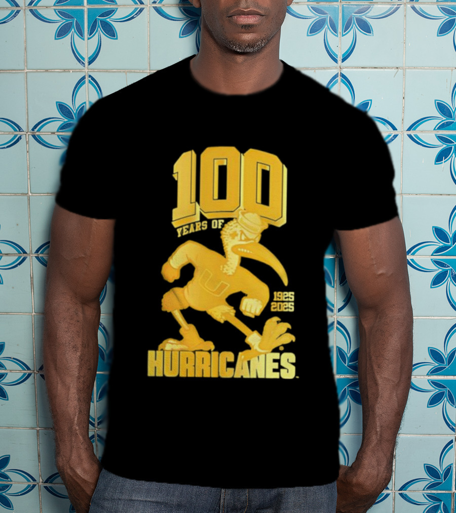 Miami Hurricanes Centennial Sebastian The Ibis 1925-2025 T-Shirt