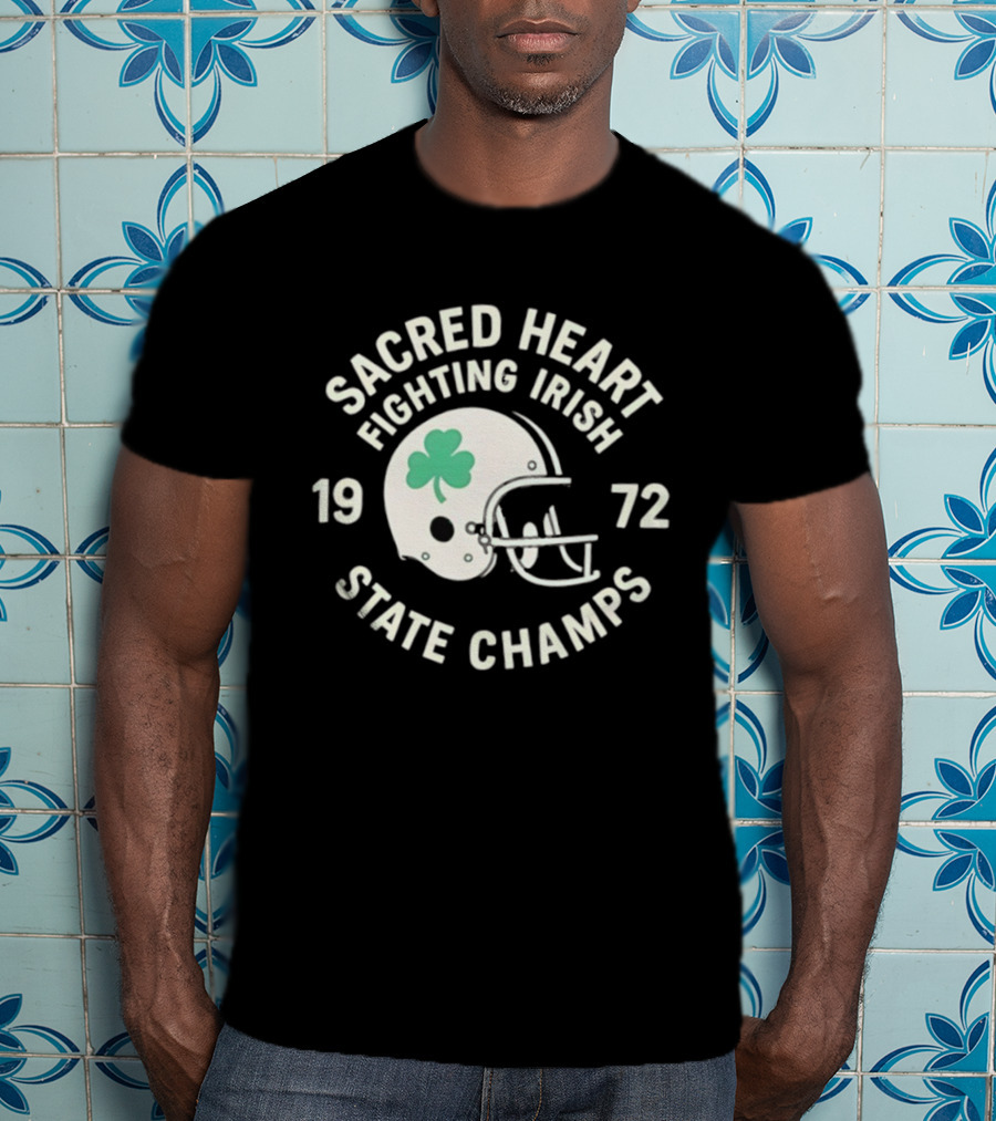 Sacred Heart Fighting Irish 1972 State Champs Football Helmet T-Shirt