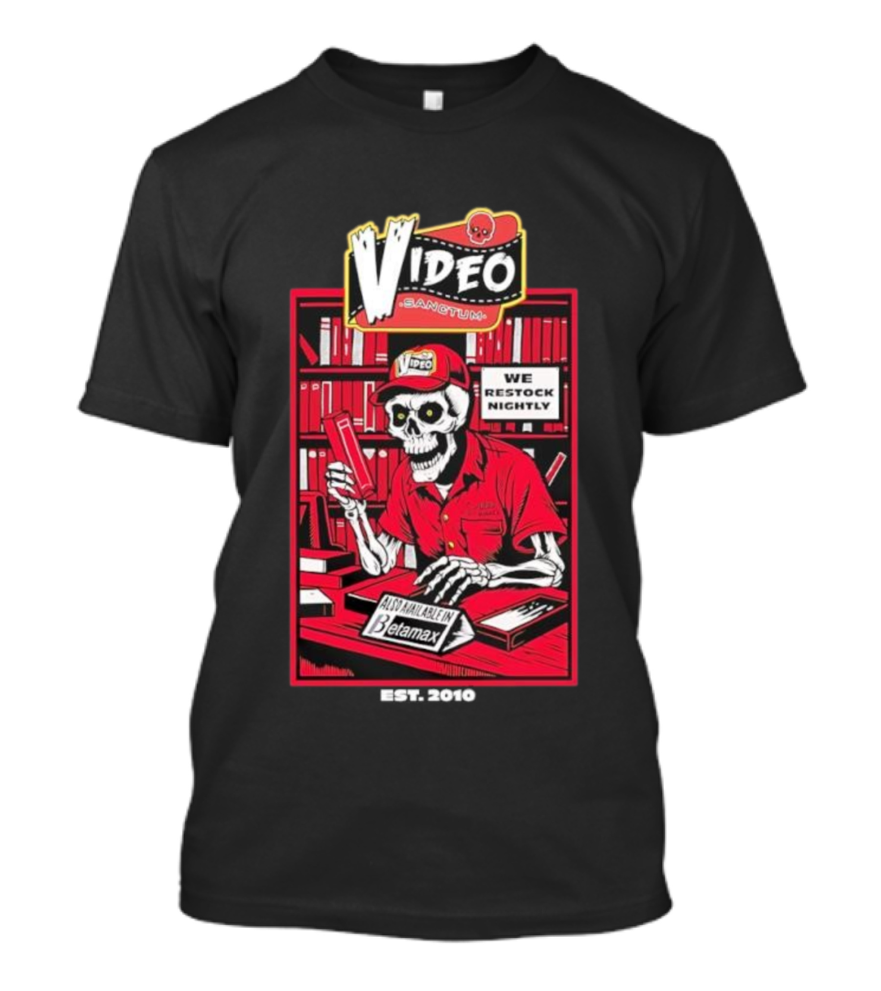 Video Sanctum We Restock Nightly Betamax Skeleton T-Shirt