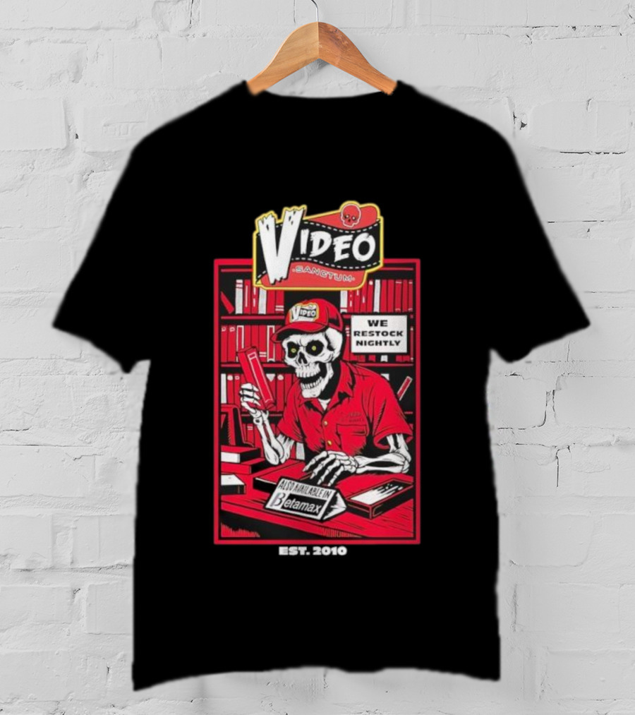 Video Sanctum We Restock Nightly Betamax Skeleton T-Shirt