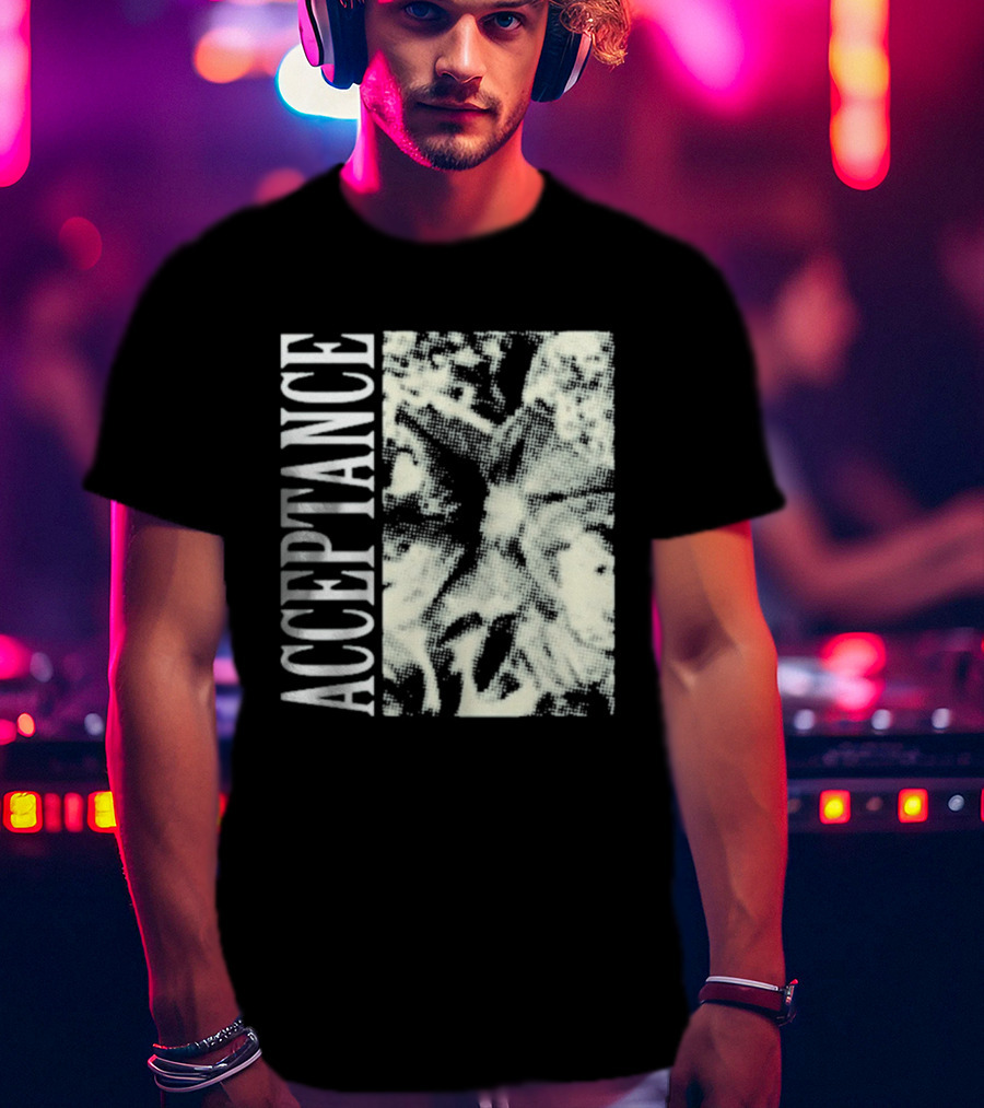 Acceptance 90s Grunge Style Vertical Text Block T-Shirt