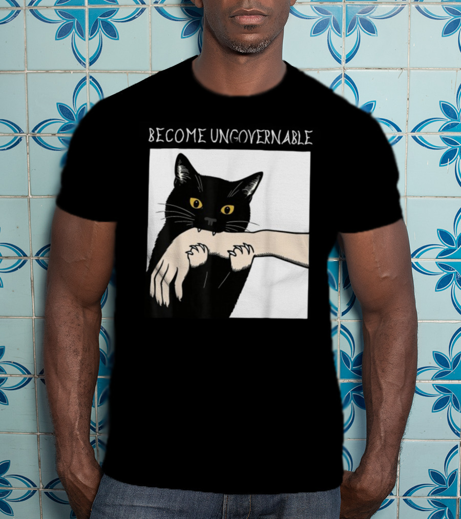 Become Ungovernable Black Cat Biting Hand T-Shirt