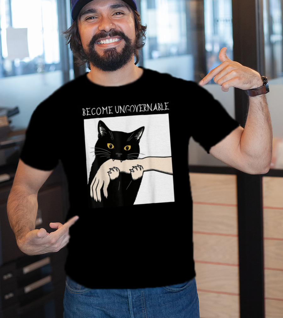 Become Ungovernable Black Cat Biting Hand T-Shirt