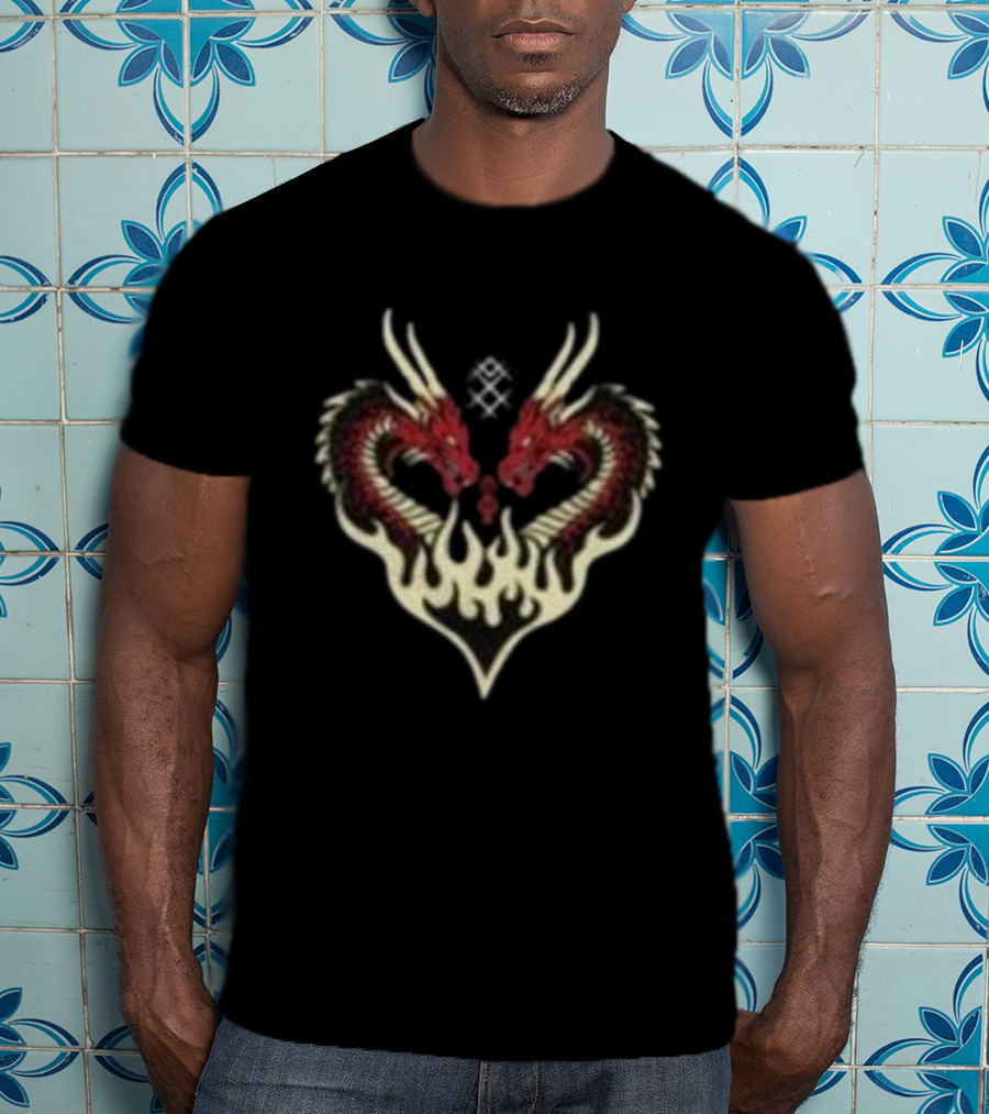 Kruzadar Dragon Heart Dual Red Dragons Flame Embrace T-Shirt