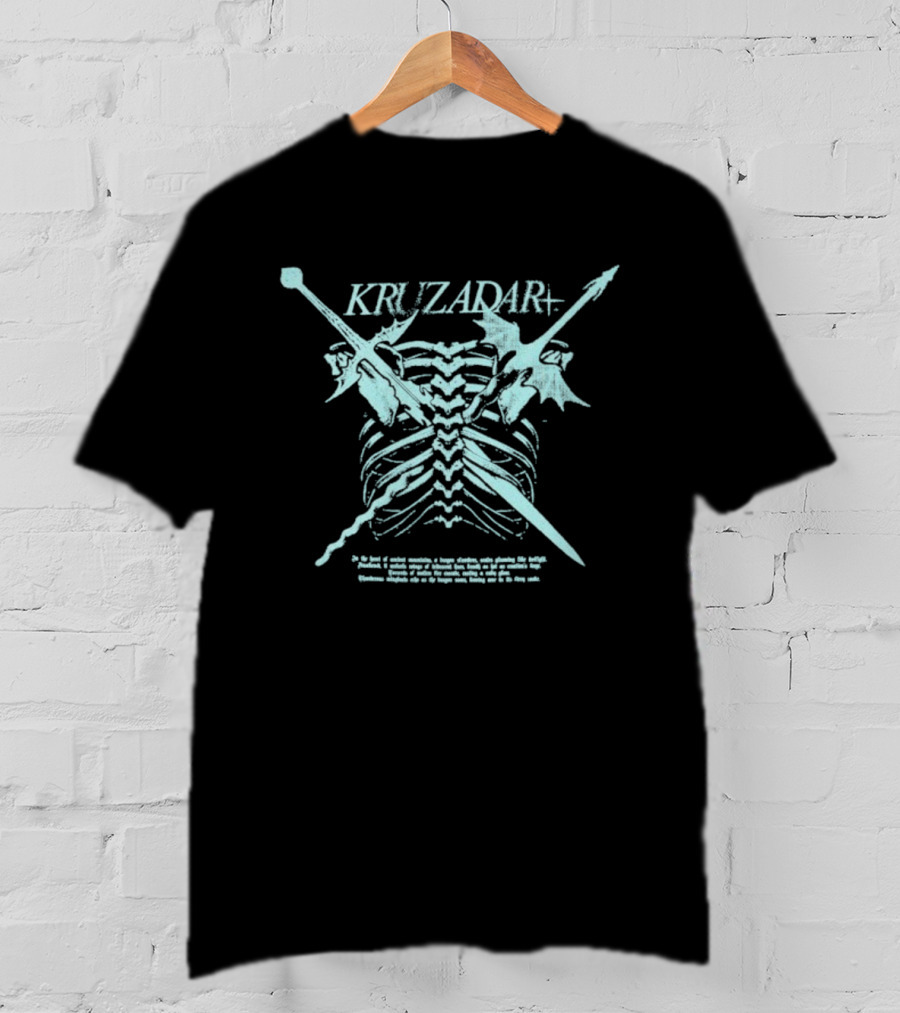 Kruzadar Dragonbone Crossed Swords And Dragon Wings Motif T-Shirt
