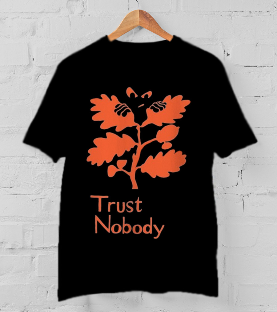 Trust Nobody Hidden Face Orange Leaf Design T-Shirt