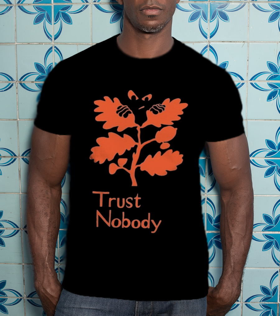Trust Nobody Hidden Face Orange Leaf Design T-Shirt