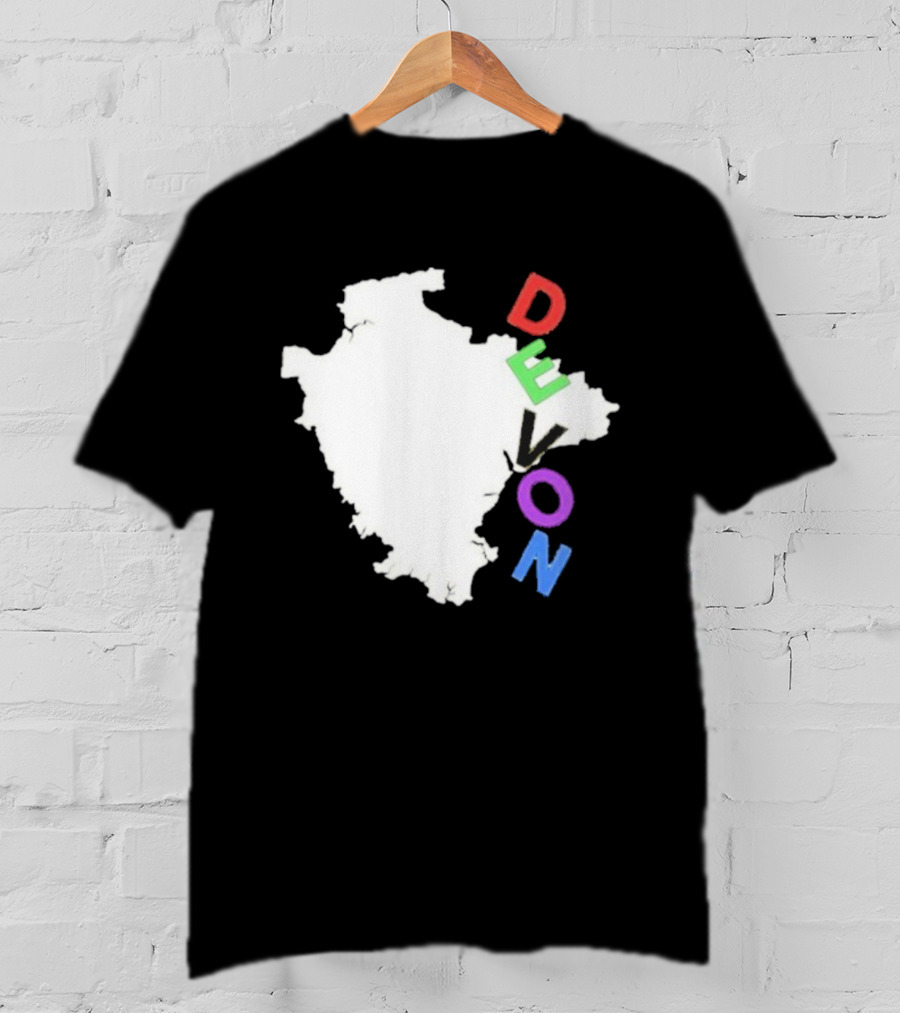 We Are Devon Island Map Outline With Colorful Vertical Text T-Shirt